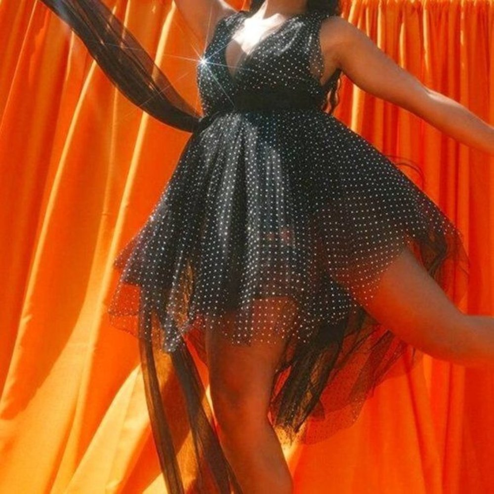 Callie Lives Stasia Akira Tulle Bling: Rhinestone Mini Black Tulle  Dress Small - Picture 5 of 7